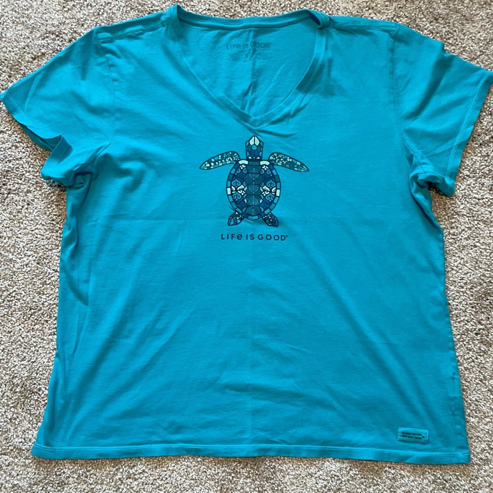 Life Is Good Women's Teal Turtle Tee